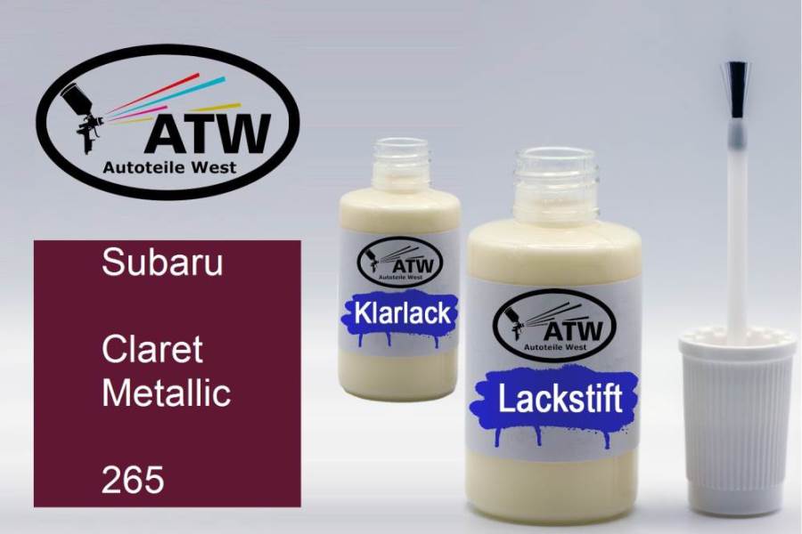 Subaru, Claret Metallic, 265: 20ml Lackstift + 20ml Klarlack - Set, von ATW Autoteile West.